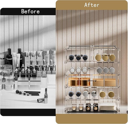 Acrylic Clear Large Makeup Organizer - Jewelry Holder Organizer, Perfect Make Up Organizers and Storage for Vanity, Bathroom (4 Large, 2 Small Drawers - Clear)