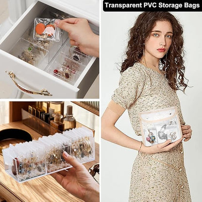 110 Pcs Travel Jewelry Organizer Bags PVC Jewelry Storage Bag Pouch Self Seal Plastic Zipper Bag,Small Clear Plastic Bags for Jewelry Necklace Rings