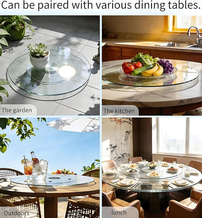 30" Glass Lazy Susan for Dining Table, Glass Turntable Table Centerpiece with 6 Rotating Wheels, 360° Smooth and Silent Spin Tabletop Rotating Tray, for Family Gatherings, Banquets, Weddings, 77 cm