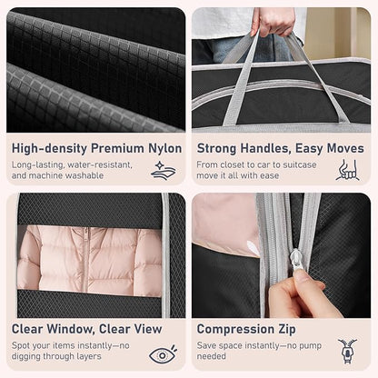 DIMJ Garment Bags for Hanging Clothes 10" Gusseted, Space Saving Compression Suit Bag Travel with Handles Window, Washable Carry Clothing Storage Cover for Dress, Coats, Jacket, Shirts,43" 2 Pack