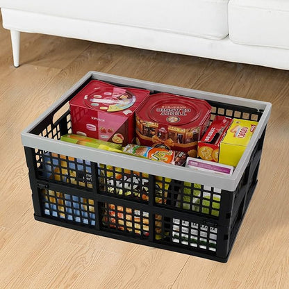 Vababa 42 L Plastic Stackable Collapsible Storage Crate, 3-Pack Stacking Folding Storage Basket