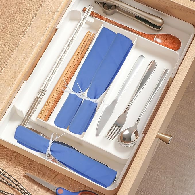 10 Pcs Silverware Organizer,Silver Storage Cloth Felt Flatware Organizer, Silver Protector Bags, Place Setting Roll with Stylish White Ribbon for All Kitchen Cutlery Utensil