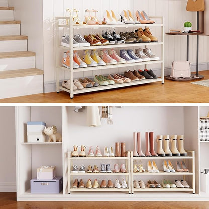 5-Tier Shoe Rack, Large Capacity Metal Free Standing Shoes Rack, Sturdy and Durable Shoe Organizer, Shoe Shelf for Closet, Entryway, Bedroom, for 28-30 Pairs, 42.1" W x 9.8" D x 35.4" H, White