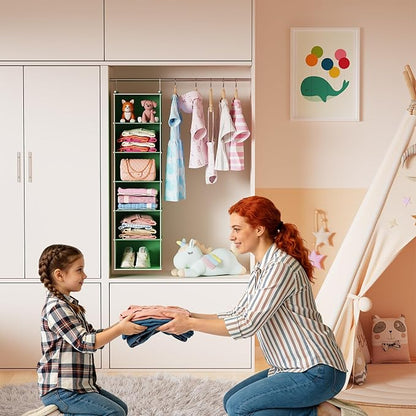 MAX Houser 6-Shelf Hanging Closet Organizer, Hanging Storage Shelves with 2 Sturdy Hooks Space-Saving for Bedroom, Foldable (Green)
