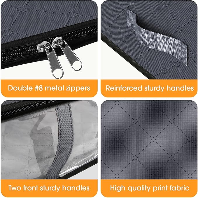 StorageRight Under Bed Storage Bags 2 Pack, 40L Large Clothes & Comforter Storage Containers with Clear Window, Breathable Fabric Organizer for Blankets, Bedding, Seasonal Clothing, Grey