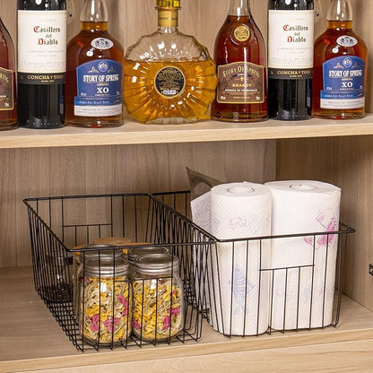 6 Pack Freezer Organizer Bins - Stand up Freezer Organizers for 16 Cu.Ft Upright Freezer, Easily Get Food Improve Air Circulation, Wire Storage Baskets, Black
