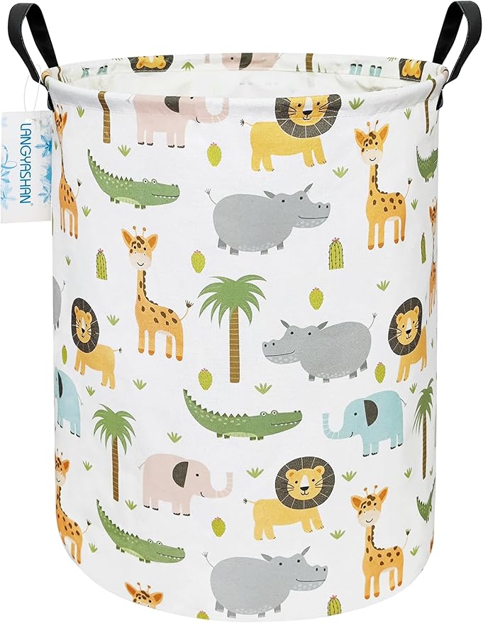 Laundry Basket Canvas Fabric Collapsible Organizer Basket for Storage Bin Toy Bins Gift Baskets Bedroom Clothes Children Nursery Hamper (Animal)