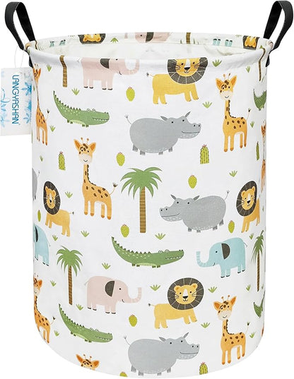 Laundry Basket Canvas Fabric Collapsible Organizer Basket for Storage Bin Toy Bins Gift Baskets Bedroom Clothes Children Nursery Hamper (Animal)