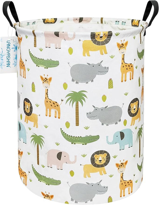 Laundry Basket Canvas Fabric Collapsible Organizer Basket for Storage Bin Toy Bins Gift Baskets Bedroom Clothes Children Nursery Hamper (Animal)