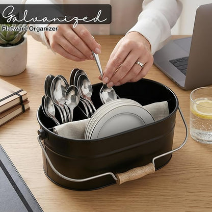 Alpha Living Home Galvanized Organizer Kitchen Drawer Organizezs Utensil Organizer Heavy Duty Metal Alloy Silverware Holder Cutlery Organizers in Drawer Flatware Organizer Tray 4 slots (Black)