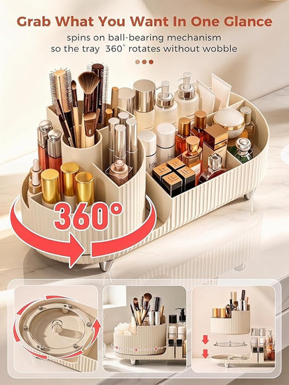 Booklov Rotating Makeup Caddy Organizer for Vanity, Large Capacity Cosmetic Display Case, Countertop Beauty Storage Holder for Skincare, Brush Eyeshadow Lipstick, Counter Desk Organization, Cream