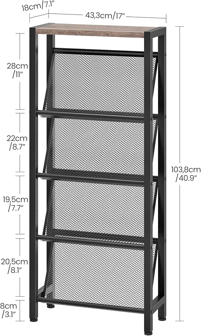 CHOEZON Shoe Rack, 5-Tier Slanted Shoe Rack, Narrow Shoe Storage Shelf, Slim Shoe Organizer for Entryway, Space-Saving, Wooden Top and Metal Frame, for Entryway, Hallway, Greige and Black TXJ03BG