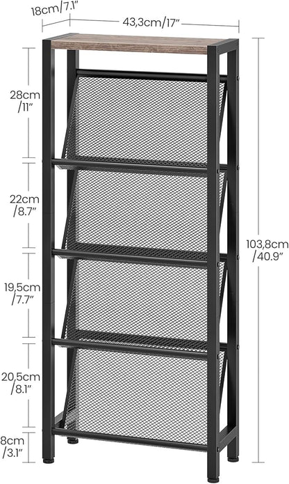 CHOEZON Shoe Rack, 5-Tier Slanted Shoe Rack, Narrow Shoe Storage Shelf, Slim Shoe Organizer for Entryway, Space-Saving, Wooden Top and Metal Frame, for Entryway, Hallway, Greige and Black TXJ03BG
