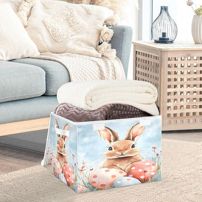 senya Easter Baskets Collapsible Storage Bins with Lids, Easter Rabbit Bunny K Storage Boxes Clothes Baskets for Organizing