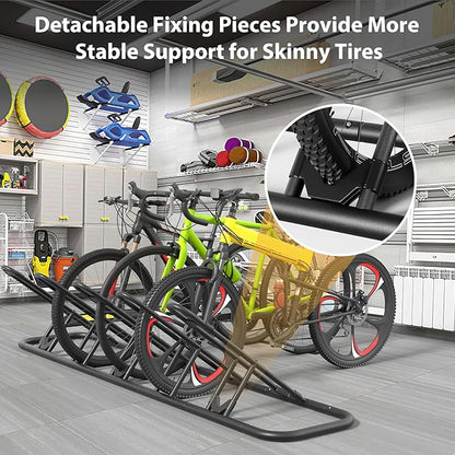 Mr IRONSTONE Floor Bike Rack for Garage, Indoor/Outdoor Storage Stand, Bicycle Parking Rack for Mountain, Road and Kids Bikes (Black, 5-Slot)