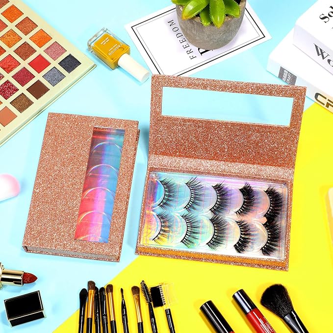2 Packs 5 Pairs Eyelash Book Empty False Lash Storage Book Box Glitter False Eyelash Storage Case Container Makeup Display Lash Holder Portable Travel Catalog for Women, Rose Gold