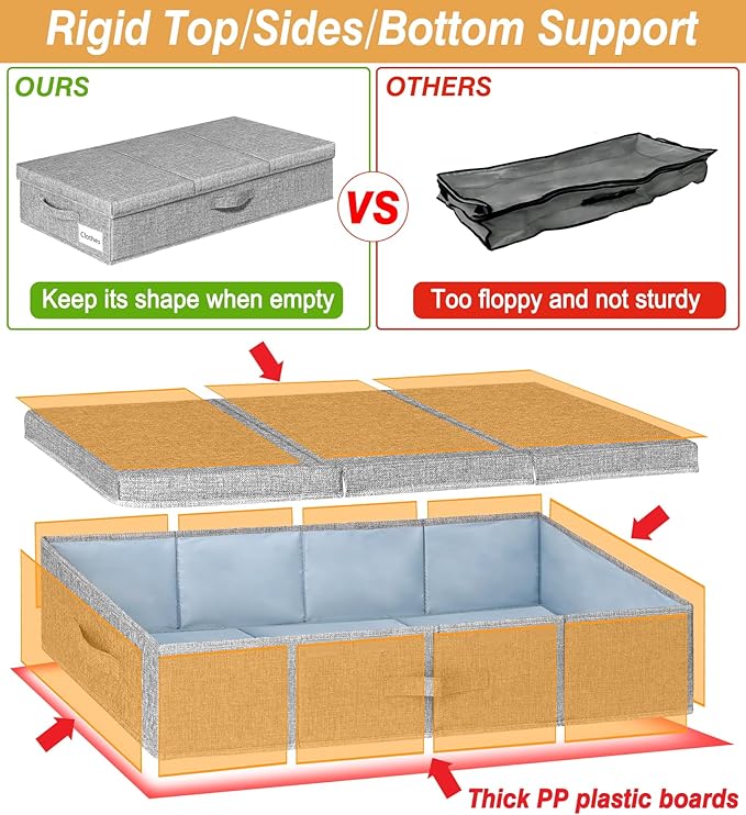punemi Under Bed Storage Containers, Large Underbed Storage Bags with Firm Sides, Lid and 3 Handles, Flat Storage Organizer for Blankets, Clothes, Comforters, Toys and Closet, 31.1 x 15.7 x 6 in