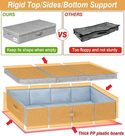 punemi Under Bed Storage Containers, Large Underbed Storage Bags with Firm Sides, Lid and 3 Handles, Flat Storage Organizer for Blankets, Clothes, Comforters, Toys and Closet, 31.1 x 15.7 x 6 in