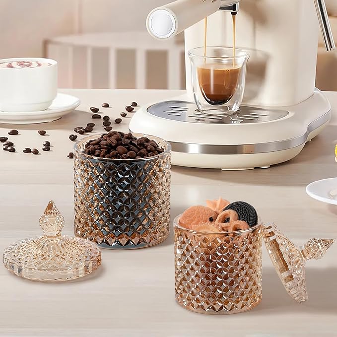 2 Pack Qtip Holder Glass Apothecary Jars with Lid for Bathroom Canisters Dispenser Decor Storage Organizer for Cotton Swabs, Balls, Pads, Floss Picks, Candy, Amber