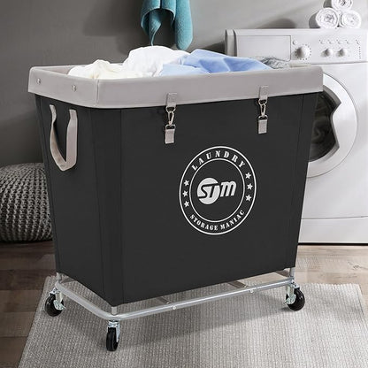 STORAGE MANIAC Commercial Laundry Hamper with Heavy Duty Steel Frame, 320 L Industrial Laundry Basket Cart with Wheels for Hotel, Home, Laundry Room, 31.7''L x 19.3''W x 30.91''H, Large Black