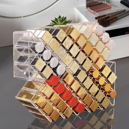 Acrylic Lipstick Holder, Clear Perfume Organier 28 Slots, Lip Gloss Organier, Stackable Fish Shape Lipstick Tower, Display Case for Mini Rollerball Perfume