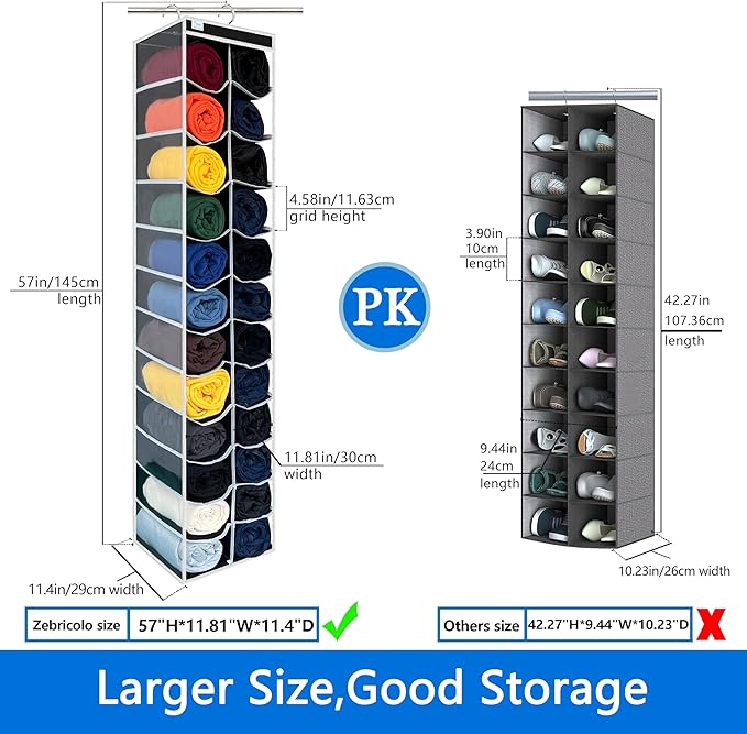 Legging Organizer for Closet Hanging, Legging Storage Bag Can Holds 24 Leggings Jeans or Shirts, Heavy Duty Metal Hooks for Over Door Storage, Wardrobe Clothes Storage