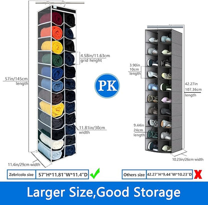Legging Organizer for Closet Hanging, Legging Storage Bag Can Holds 24 Leggings Jeans or Shirts, Heavy Duty Metal Hooks for Over Door Storage, Wardrobe Clothes Storage