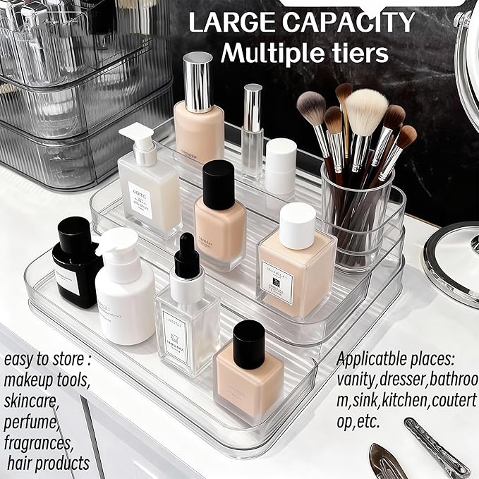 3 Tier Bathroom Counter Organizer,No Installation Cosmetics Skincare Shelf, Makeup Organizer Perfume for Dresser Vanity Tray, Perfume Stand Organizer for Bedroom,Bathroom,Office