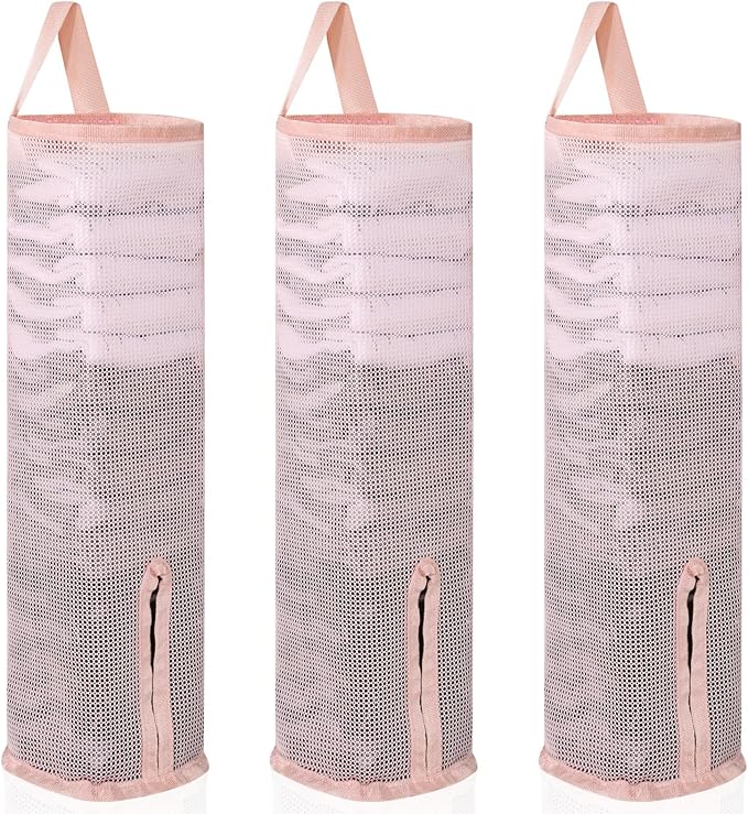 Hanging Sock Storage Bag,Wall Mount Multifunctional Bag,Sock Underwear Organizer,Hanging Closet Organizer,Saver Kitchen Storage Holder for Storing Socks Ties Plastic Bag 3PCS (Pink)