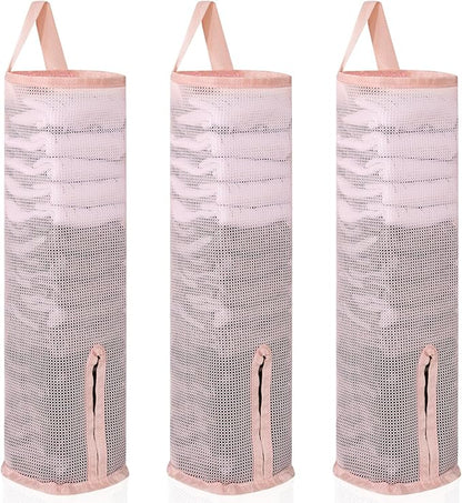 Hanging Sock Storage Bag,Wall Mount Multifunctional Bag,Sock Underwear Organizer,Hanging Closet Organizer,Saver Kitchen Storage Holder for Storing Socks Ties Plastic Bag 3PCS (Pink)