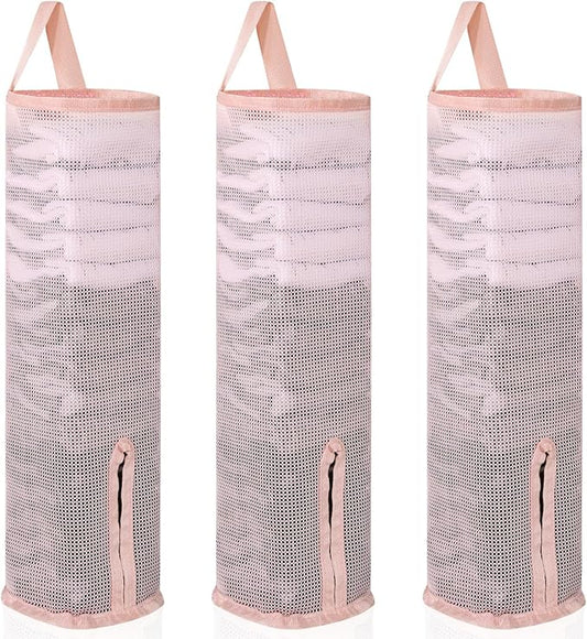 Hanging Sock Storage Bag,Wall Mount Multifunctional Bag,Sock Underwear Organizer,Hanging Closet Organizer,Saver Kitchen Storage Holder for Storing Socks Ties Plastic Bag 3PCS (Pink)
