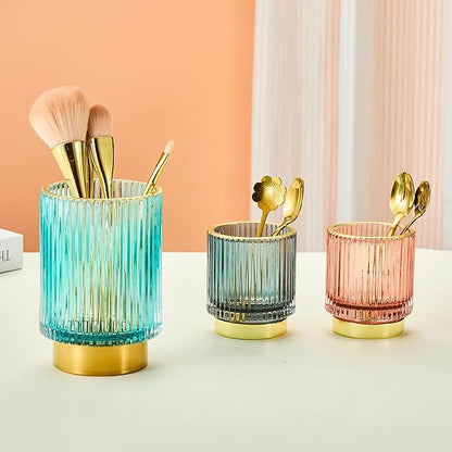 Makeup Brush Holder Organizer,Toothbrush Holders,Desk Pen Pencil Holder,Multifunctional Vintage Glass Brush Cup(A3-23-US)