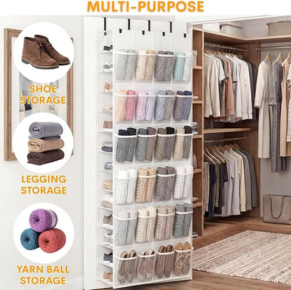 Ofiray-home Over The Door Shoe Organizer, 50 Large Pockets Double-Sided Shoe Organizer for Closet Door, Hanging Shoe Storage Up to 50 Pairs, Mesh Front Pockets & Side Storage for Sneakers, Heels,White