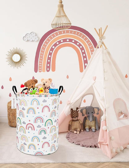 QUEENLALA Large Storage Basket,Laundry Hamper/Bathroom/Home Decor/Collapsible Round Storage Bin,Boys and Girls Hamper/Boxes/Clothing（Round-Rainbow）