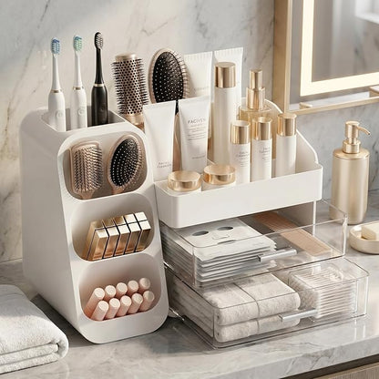 Makeup Organizer with Drawers, Large Cosmetic Display Cases for Skincare Organizers, Bathroom Organizers and Storage Countertop, Easy To Storage Skincare, Brushes, Lotions, Lipstick (White)