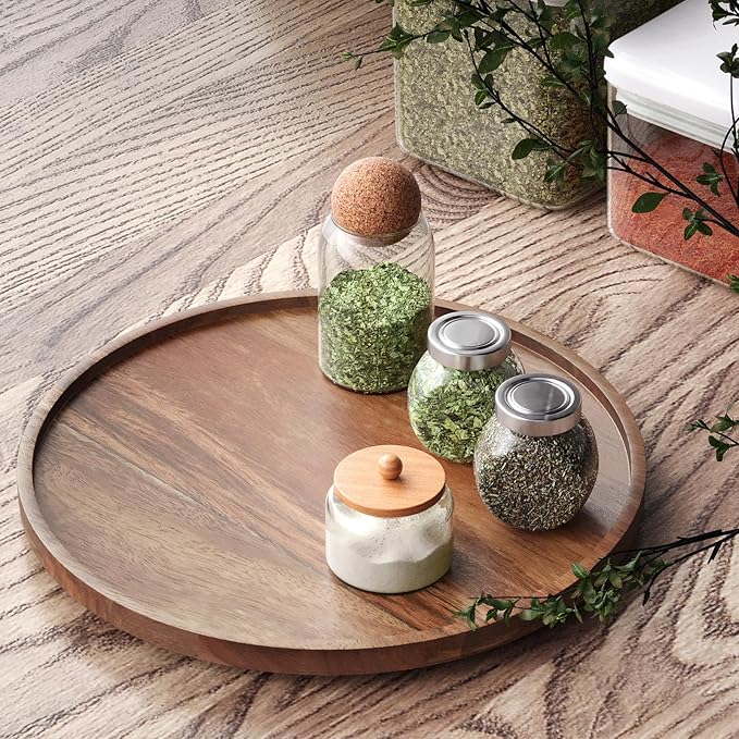 VERTORGAN Lazy Susan Organizer for Kitchen,Acacia Wood Turntable for Cabinet, Pantry, Table, Countertop, Vanity, Spice Rack（Large）