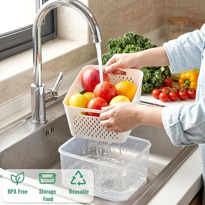 5 PCS Fruit Storage Containers for Fridge Berry Storage Containers Veggie Storage with Drain Tray BPA-Free Plastic Fruit Containers with Removable Colander Crisper for Long-Term Freshness