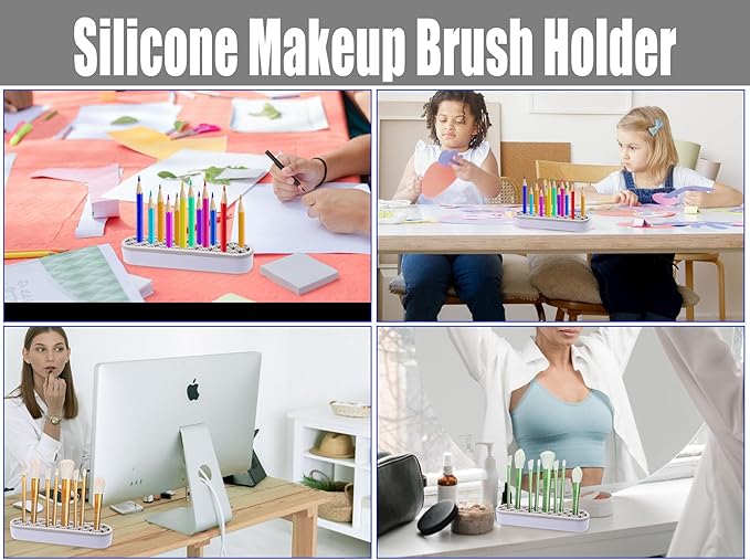 1Pcs Silicone Makeup Brush Holder Stand Light Grey Make Up Brush Organizers Makeup Brushes Holder Organizer for Painting Pen Brushes Nail Clippers Drill Pens Ruler Sewing Craft Tools