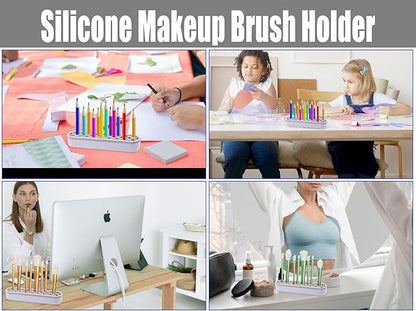 1Pcs Silicone Makeup Brush Holder Stand Light Grey Make Up Brush Organizers Makeup Brushes Holder Organizer for Painting Pen Brushes Nail Clippers Drill Pens Ruler Sewing Craft Tools