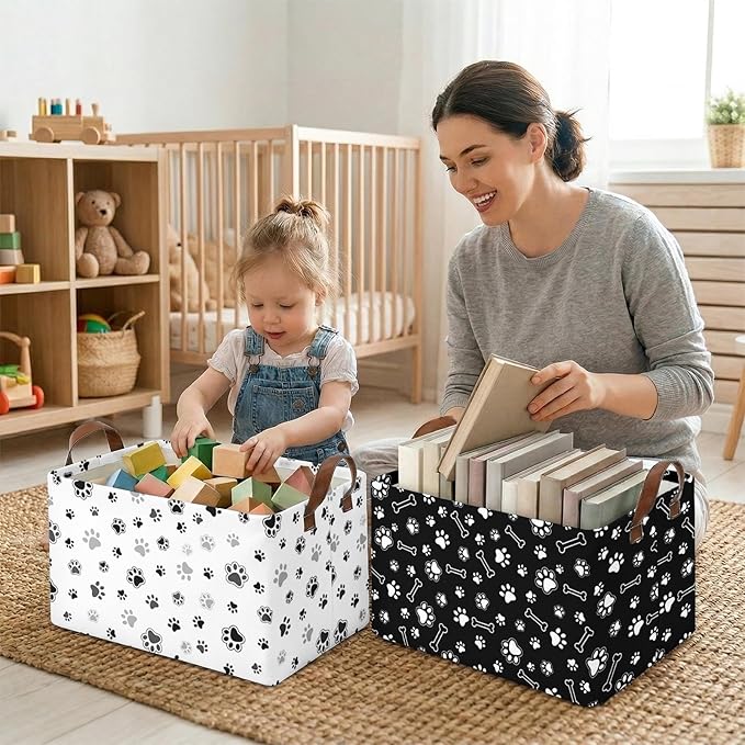 3 Pack Dog Paw Storage Baskets for Gifts Dog Empty Large Collapsible Toy Storage Bins Box Dogs Toy Canvas Baskets Organizer with Handles Cute Puppy Nursery Decor Laundry Basket for Shelves Closet