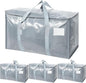 TICONN 4 Pack Extra Large Moving Bags Heavy Duty with Zippers & Carrying Handles, Durable Storage Bags Moving Boxes for Closet Organizers and Storage (4 Pack, Light Grey)