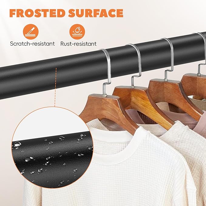 Long Closet Rod 17-87 Inches, Adjustable Heavy Duty Black Metal Closet Rods for Hanging Clothes, 1.3 Inch Diameter with Wall Brackets for Wardrobes, Laundry Room