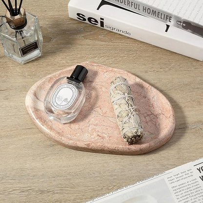 Koville Luxurious Natural Pink Marble Vanity Tray, Cloud Shape Serving Stone Key Tray for Home Decor, 10" x 7" Marble Storage Trays for Bathroom, Stone Plate Holder for Perfume, Candle and Jewelry