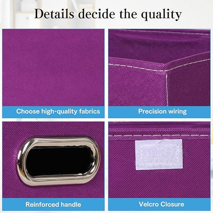STOREONE Fabric Storage Cube Bins Foldable Organizer Container Collapsible Basket with Lids and Metal Handles, for Home, Bedroom, Closet 3 Pcs (Purple)