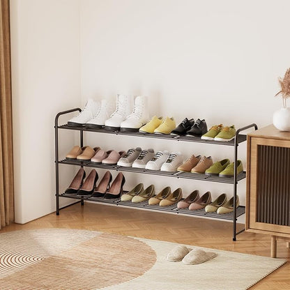 3-Tier Long Metal Shoe Rack,Extra Large Capacity Adjustable Stackable Shoe Organizer Shelf for Closet Entryway,Bronze 42" W × 24.5" H
