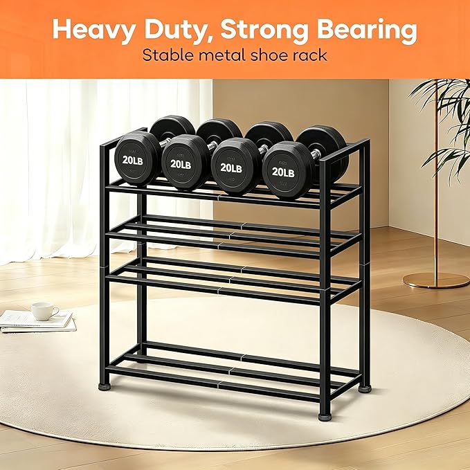 KEETDY 5-Tier Heavy Duty Shoe Rack for Garage Entryway, Stackable Shoe Organizer for 25 Pairs Men Boots, Shoe Rack for Closet Metal Shoe Storage Shelf, Floor, Hallway (Black)