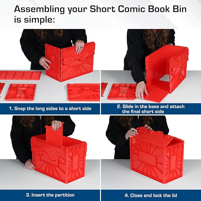 BCW Short Comic Book Bin | Holds 150 Comics | Stackable Plastic Storage | Acid-Free Organizer | Red, 2 Pack