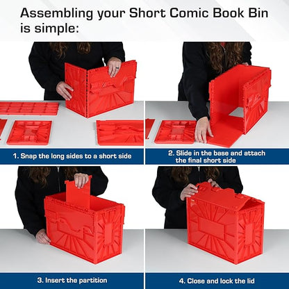 BCW Short Comic Book Bin | Holds 150 Comics | Stackable Plastic Storage | Acid-Free Organizer | Red, 2 Pack