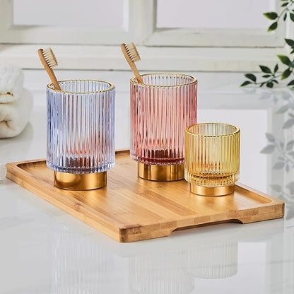 Makeup Brush Organizer, Toothbrush Holder, Desk Pen Pencil Holder, Multifunctional Vintage Glass Brush Cup (S/Gold/A3-12-US)