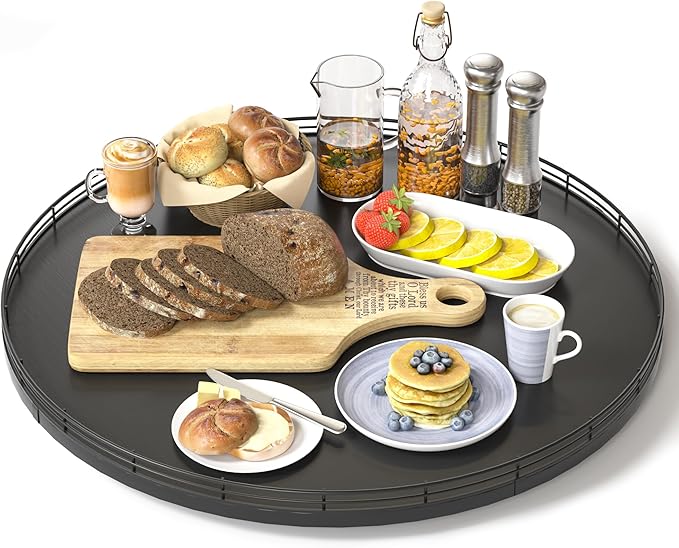 Oroyutor 18" Oak Wooden Lazy Susan Turntable for Dining Table, Large Round Lazy Susans Organizer for Kitchen Countertop, Tabletop 360°Rotating Tray for Spice Organization and Storage Black Home Decor